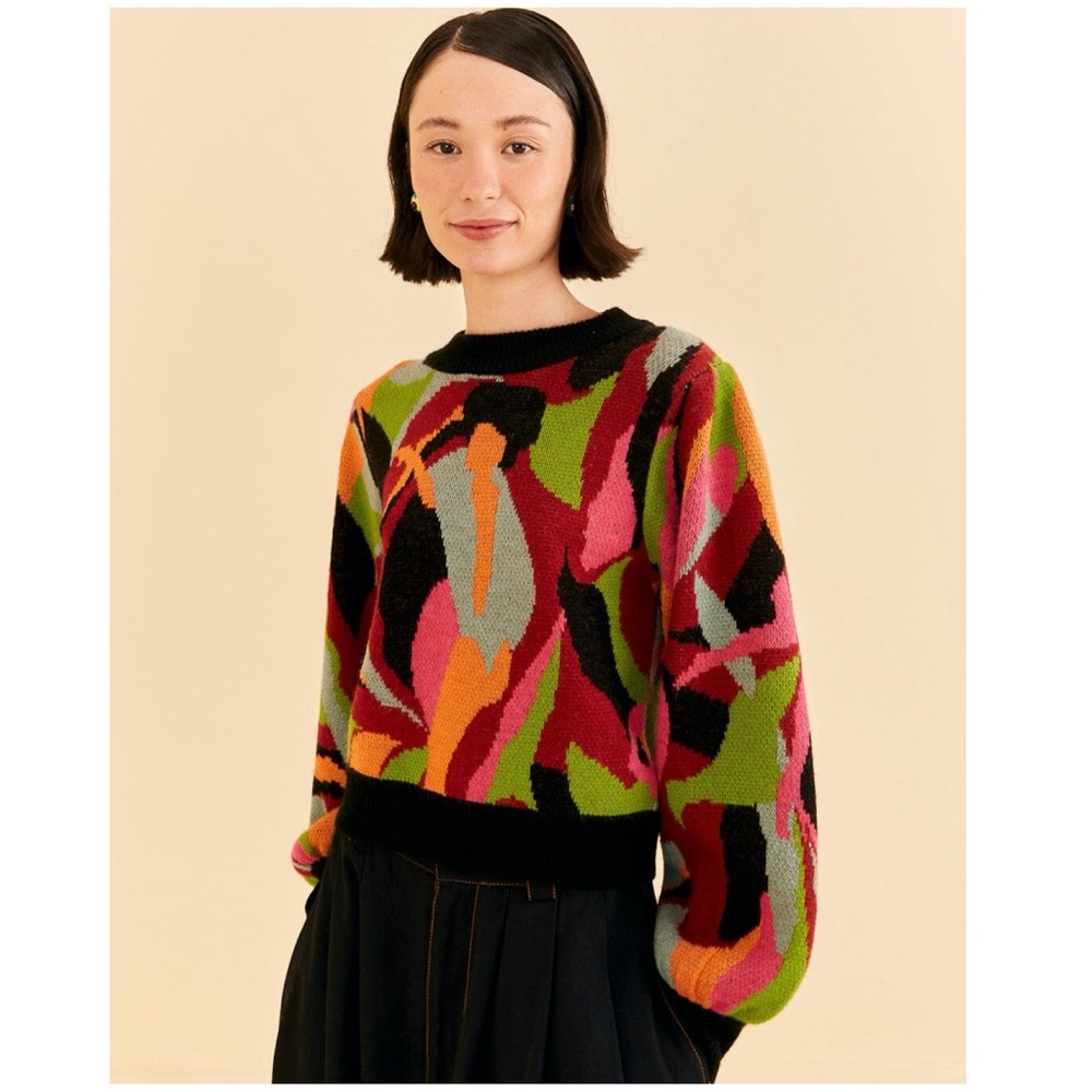 FARM RIO Multicolor Dance Knit Sweater, Multicolor, Small